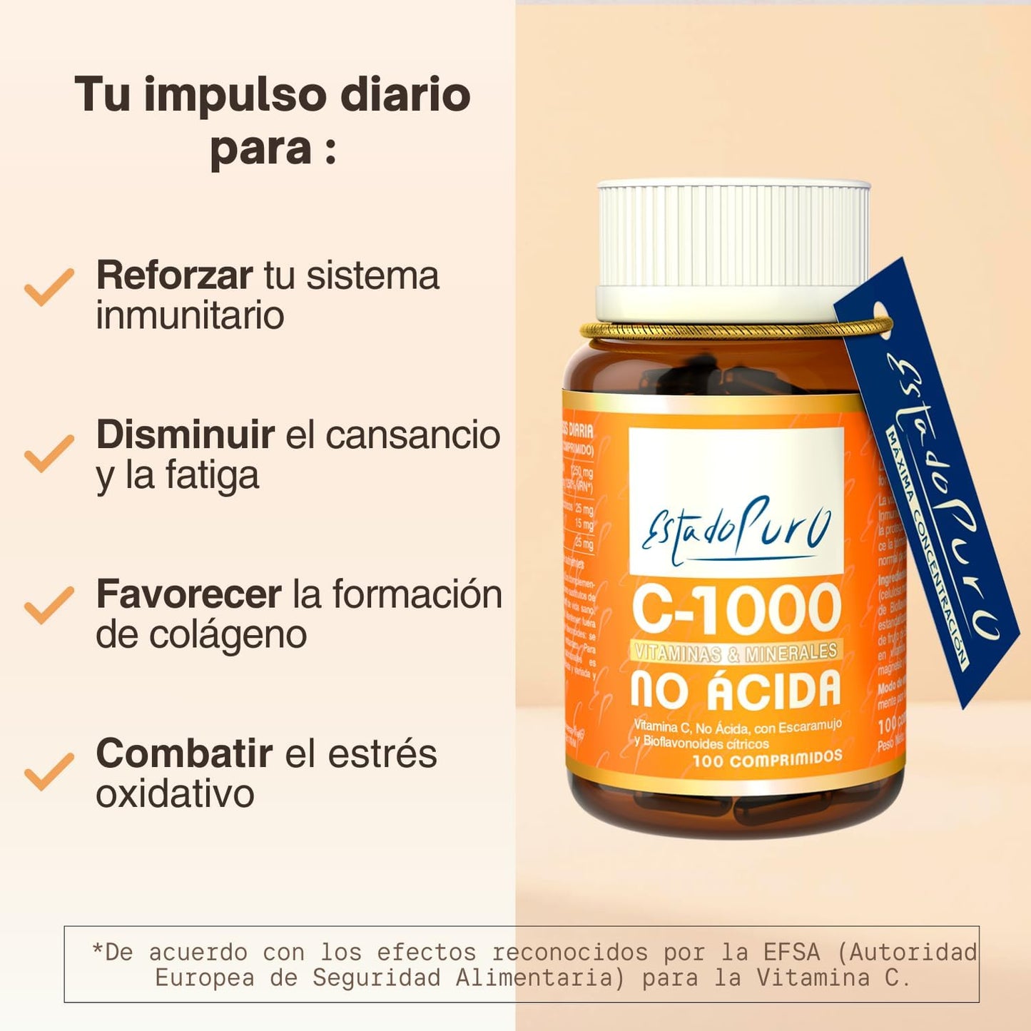 Vitamin C 1000 mg Pure State | 100 Tablets with Rosehip and Citrus Bioflavonoids | 3 Month Supply | High Absorption, Gentle on Stomach | Vegan, Gluten Free | Tongil (1)