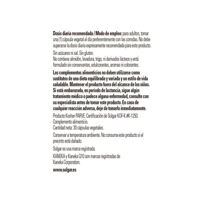 Solgar | CoQ-10 (Coenzyme Q-10) 30 mg | 30 Vegetable Capsules