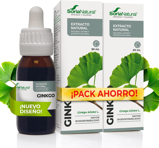 Soria Natural - BILOBA S. XXI GINKGO Extract - Food Supplement - 50 ml - Activates Your Circulation - Promotes Mental Activity - Antioxidant (PACK2)