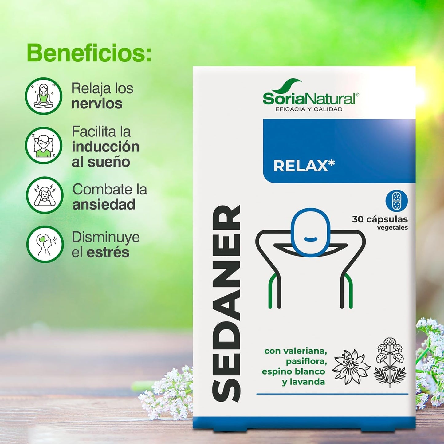 Soria Natural Sedaner - Deep Relaxation & Mental Rest, Emotional Balance - Valerian, Passionflower, Lavender, Hawthorn (60 Capsules)