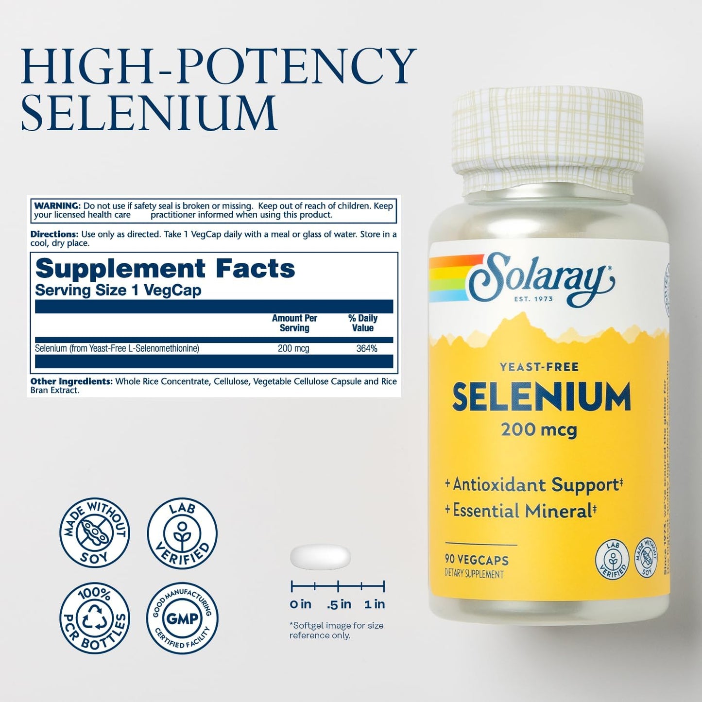 Solaray Selenium 200 mcg | Selenium | 90 VegCaps