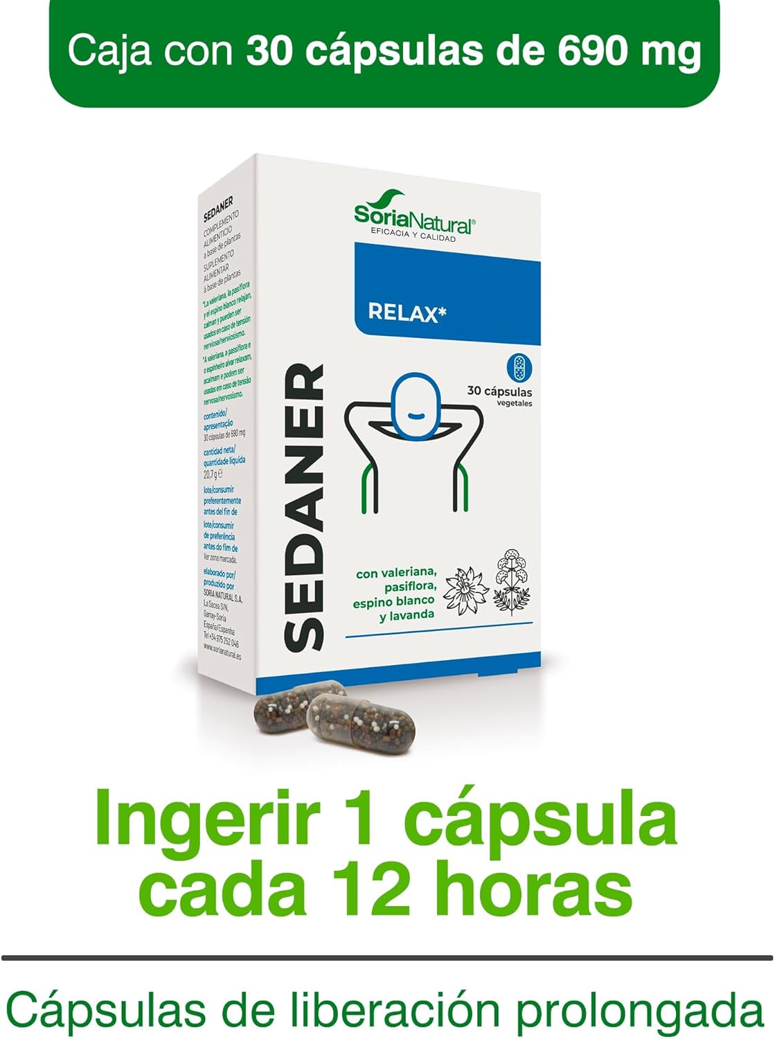 Soria Natural Sedaner - Deep Relaxation & Mental Rest, Emotional Balance - Valerian, Passionflower, Lavender, Hawthorn (60 Capsules)