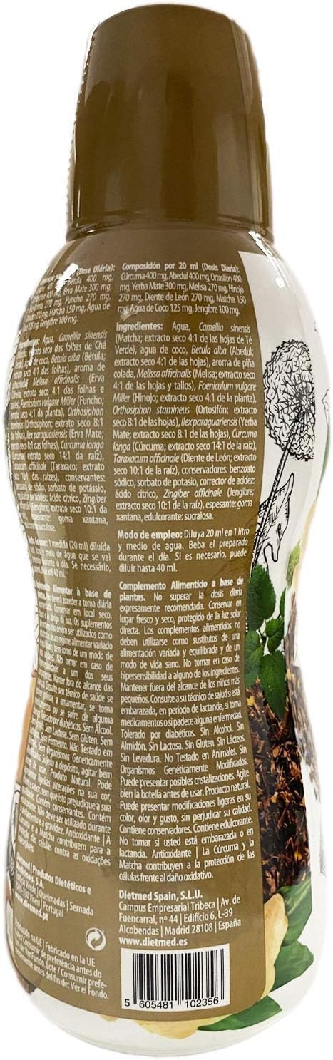 Dietmed | Drenalight Golden Depur - 600 ml Solución Oral | Cúrcuma, Jenjibre y Coco | 30 días