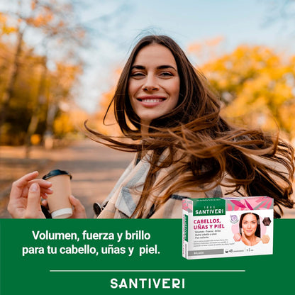 SANTIVERI - Hair, Nails and Skin, Food Supplement Based on L-Cystine, Beer Yeast, Biotin and Vitamins, which contribute to Maintain the Condition of Hair, Nails and Skin - 48 Tablets