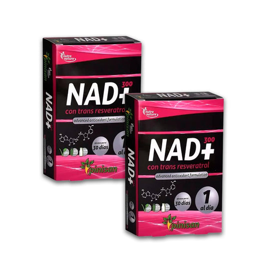 Pinisan NAD+300 Nutranature – 30 Caps – Pack of 2 Units (60 Caps Total) Food Supplement Based on Nicotinamide Riboside, Trans Resveratrol and Vitamin E