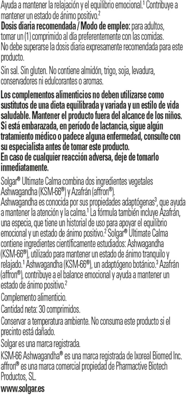 Solgar | Ultimate Calm | Relaxation & Mental Wellness | 30 Tablets, Golden