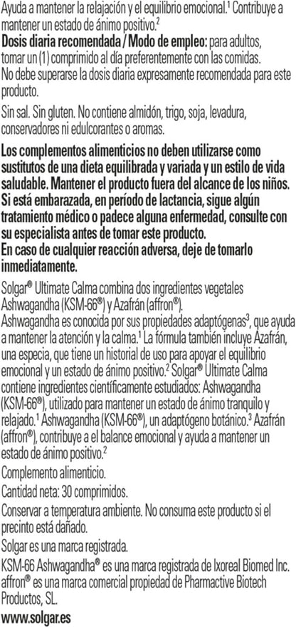 Solgar | Ultimate Calm | Relaxation & Mental Wellness | 30 Tablets, Golden