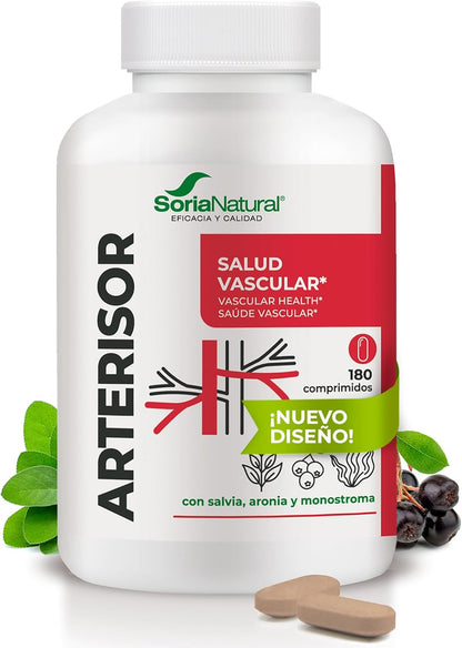 Soria Natural Arterisor - Cardiovascular Health and Circulatory System - With Sage, Aronia and Algae Monostroma - Bottle of 180 Tablets
