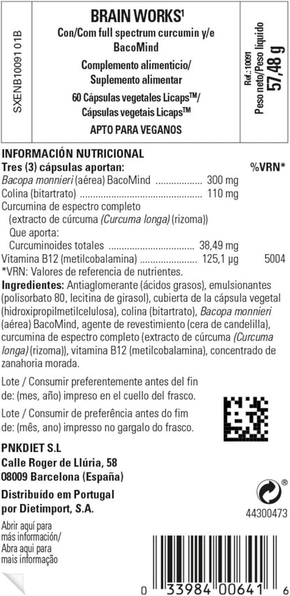 Solgar Solgar | Brain Works with Full Spectrum Curcumin and BacoMind - 60 Vegetable Capsules Licaps 200g