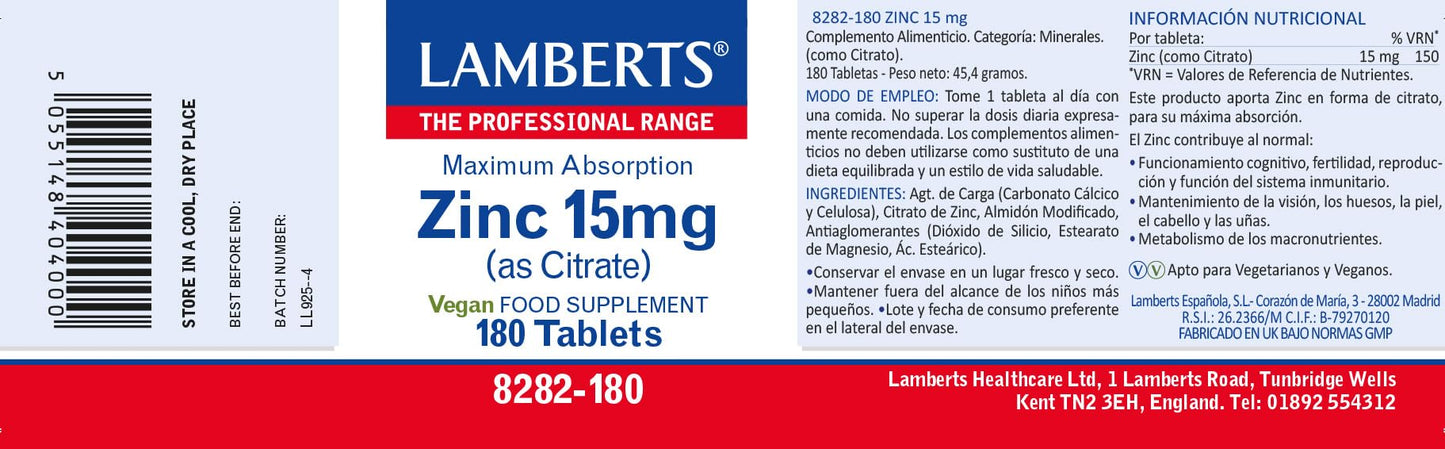Lamberts Zinc 15mg - 180 Tablets