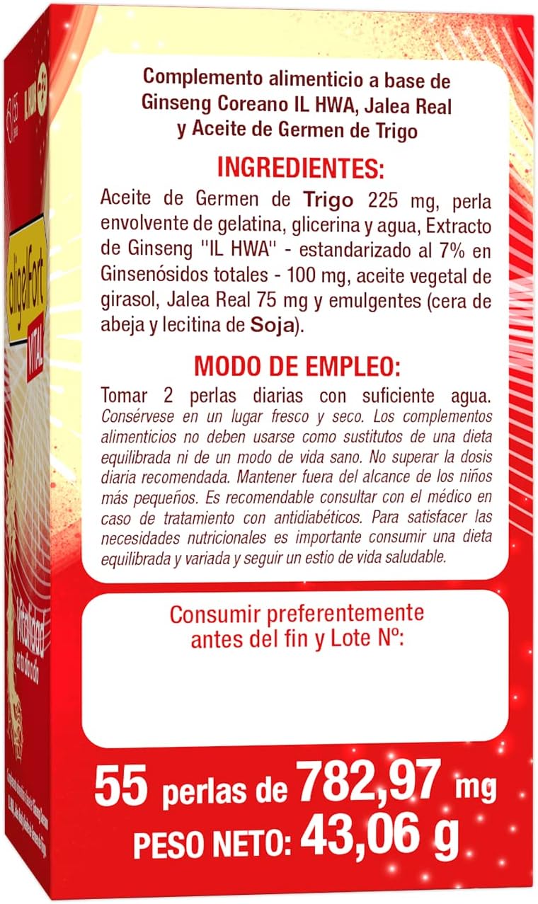 Royal Jelly with Ginseng - Aligelfort Vital 55 Pearls - Korean Ginseng, Royal Jelly and Wheat Germ | Vitality in your daily life | de Tong-il