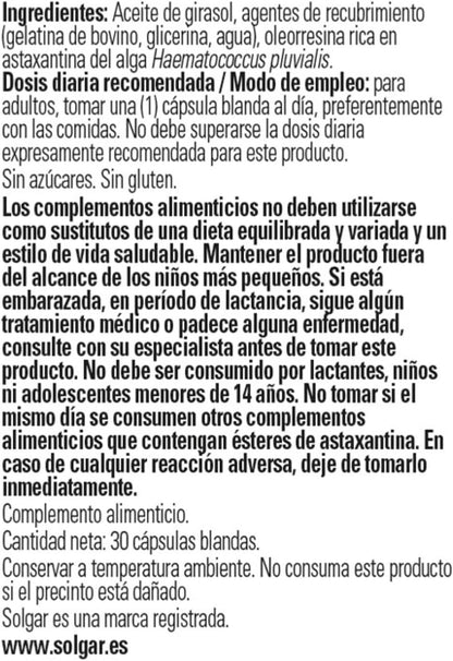 Solgar | Astaxanthin 5 mg | High Efficiency Antioxidant | 30 Softgels