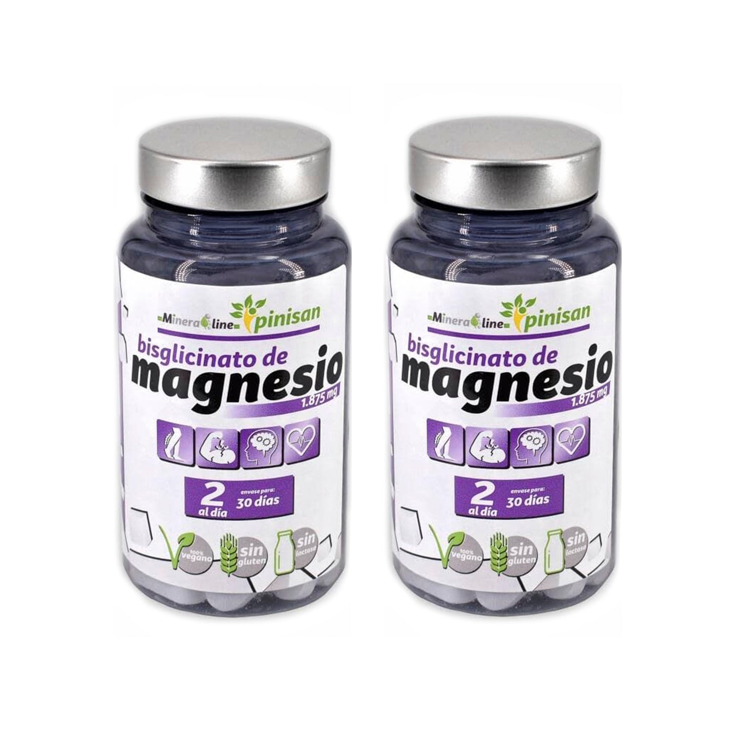 PINISAN Magnesium Bisglycinate - 1,875 mg - Pack 2 Units - High Absorption and Bioavailability