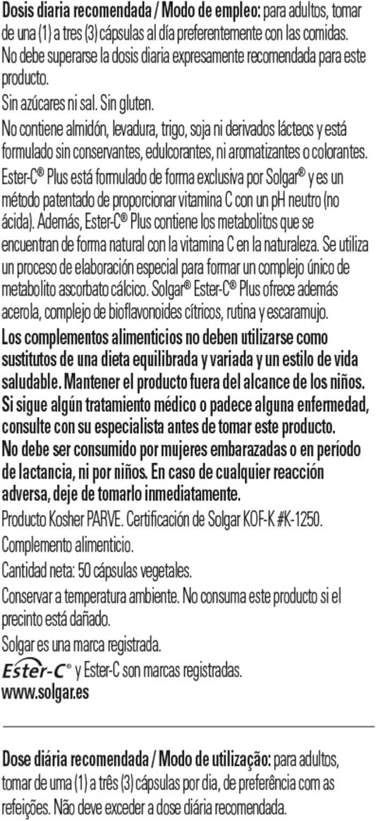 Solgar Vitamin C Ester-c Plus 500 Mg – 50 Vegetable Capsules, Multicoloured, Vanilla, 40 g