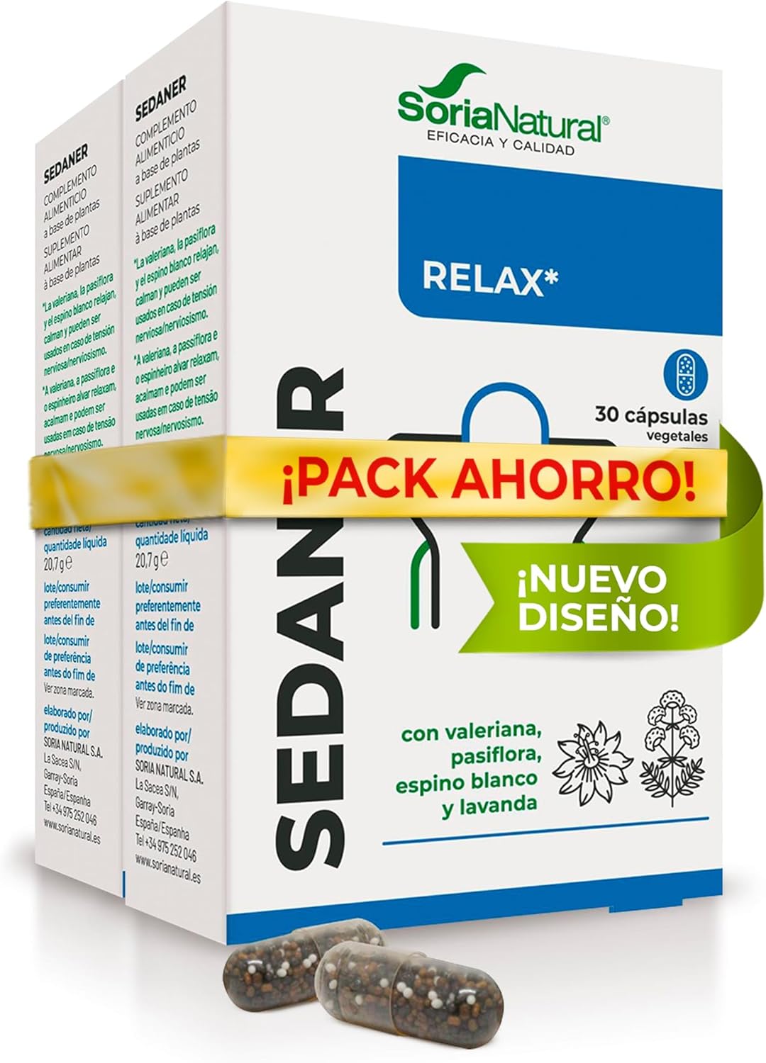 Soria Natural Sedaner - Deep Relaxation & Mental Rest, Emotional Balance - Valerian, Passionflower, Lavender, Hawthorn (60 Capsules)