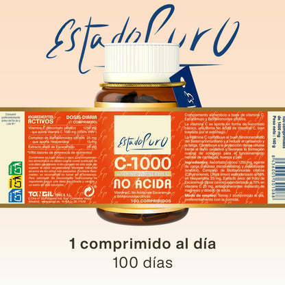 Vitamin C 1000 mg Pure State | 100 Tablets with Rosehip and Citrus Bioflavonoids | 3 Month Supply | High Absorption, Gentle on Stomach | Vegan, Gluten Free | Tongil (1)