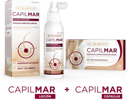 Pack CAPILMAR Anticaída Marnys – 60 Cápsulas + Loción 100 ml – Frena la Caída – Protección Capilar – Recupera Firmeza y Brillo – Cuidado Intensivo 30 Días