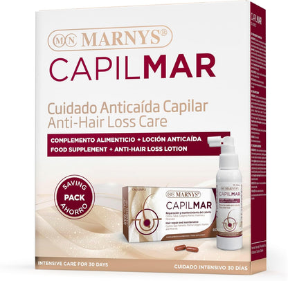 Pack CAPILMAR Anticaída Marnys – 60 Cápsulas + Loción 100 ml – Frena la Caída – Protección Capilar – Recupera Firmeza y Brillo – Cuidado Intensivo 30 Días