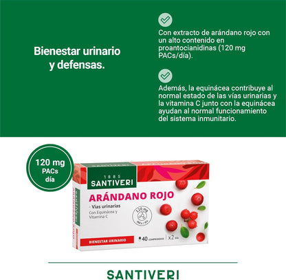 SANTIVERI - Lingonberry, Food Supplement Based on Lingonberry, Echinacea Juice and Vitamin C of Natural Origin, Helps Urinary Wellness - 40 Tablets