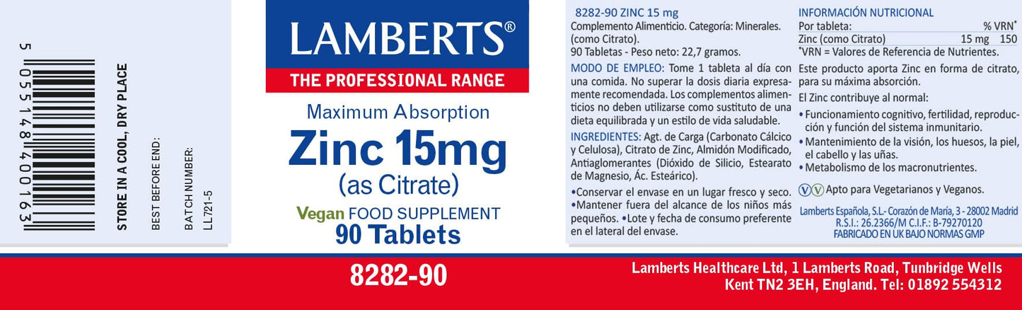 Lamberts Zinc 15mg - 180 Tablets