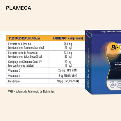 Plameca Bi-Curarti Advanced - Optimized Double Turmeric Extract - High Concentration of Curcuminoids - Equivalent to 138.461 mg Turmeric Longa - 30 Tablets