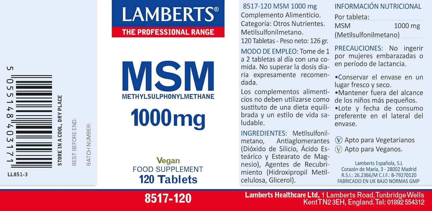 Lamberts Msm 1000 Mg - 120 Tablets