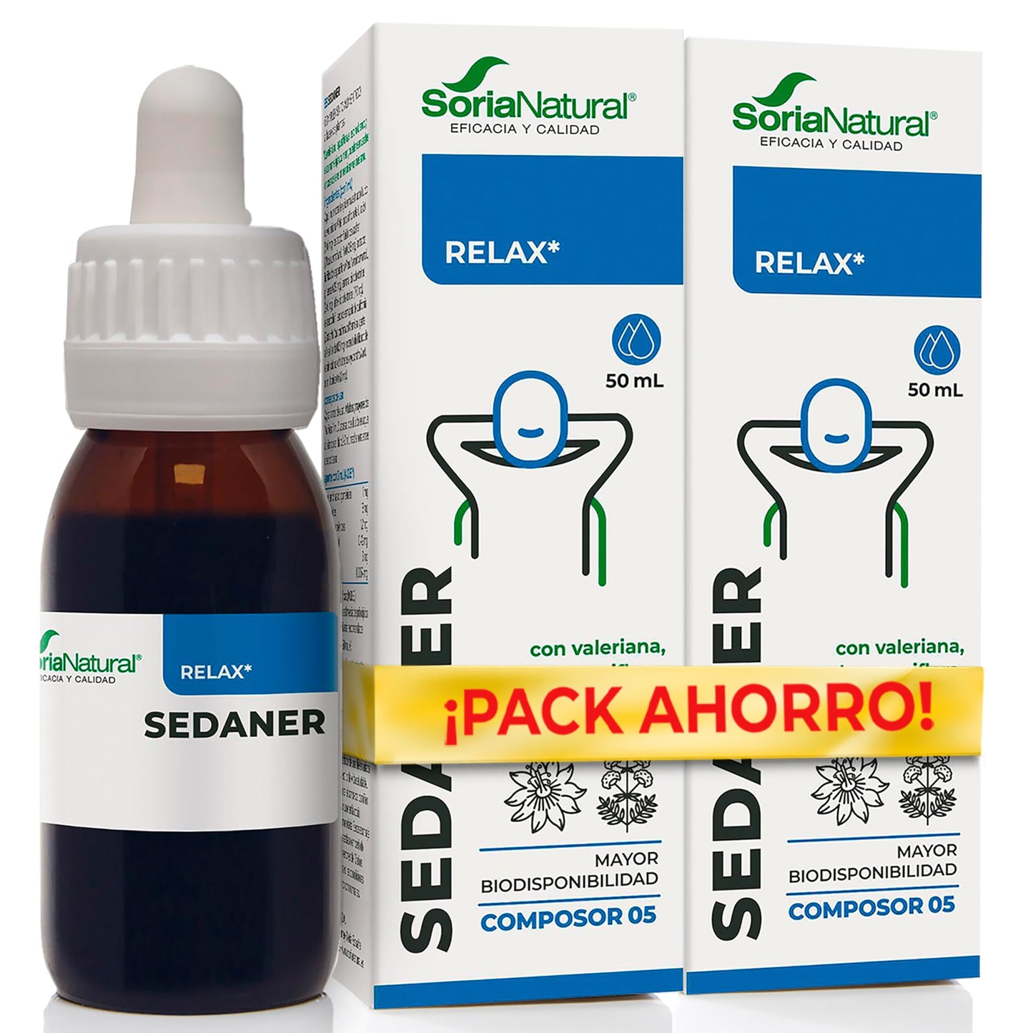 Soria Natural - COMPOSOR 05 – SEDANER COMPLEX S. XXI – Food Supplement – Helps Rest and Relaxation – 50 ml – Valerian – Orange Blossom – Passionflower (PACK2)