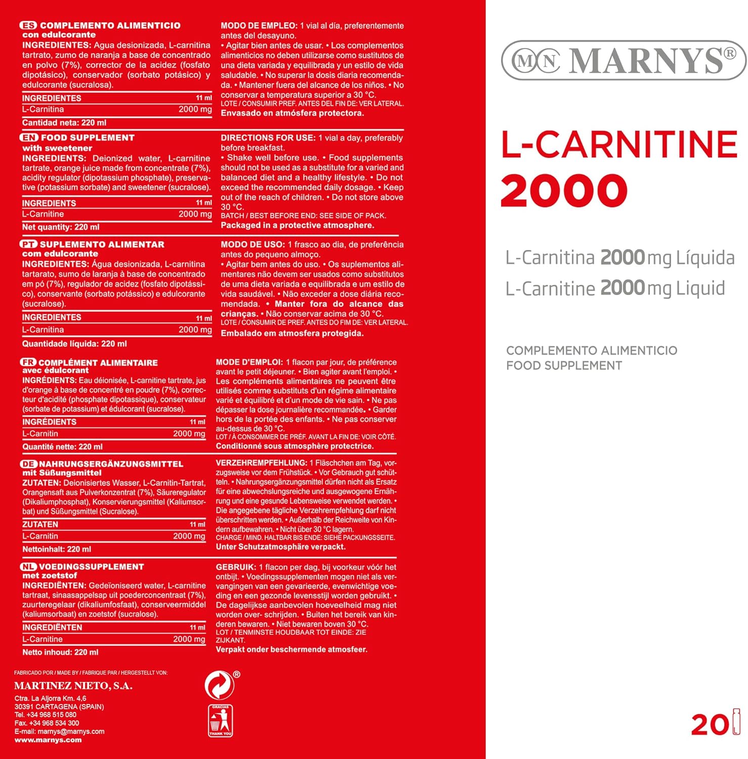 MARNYS L-Carnitina Líquida 2000mg 20 Viales