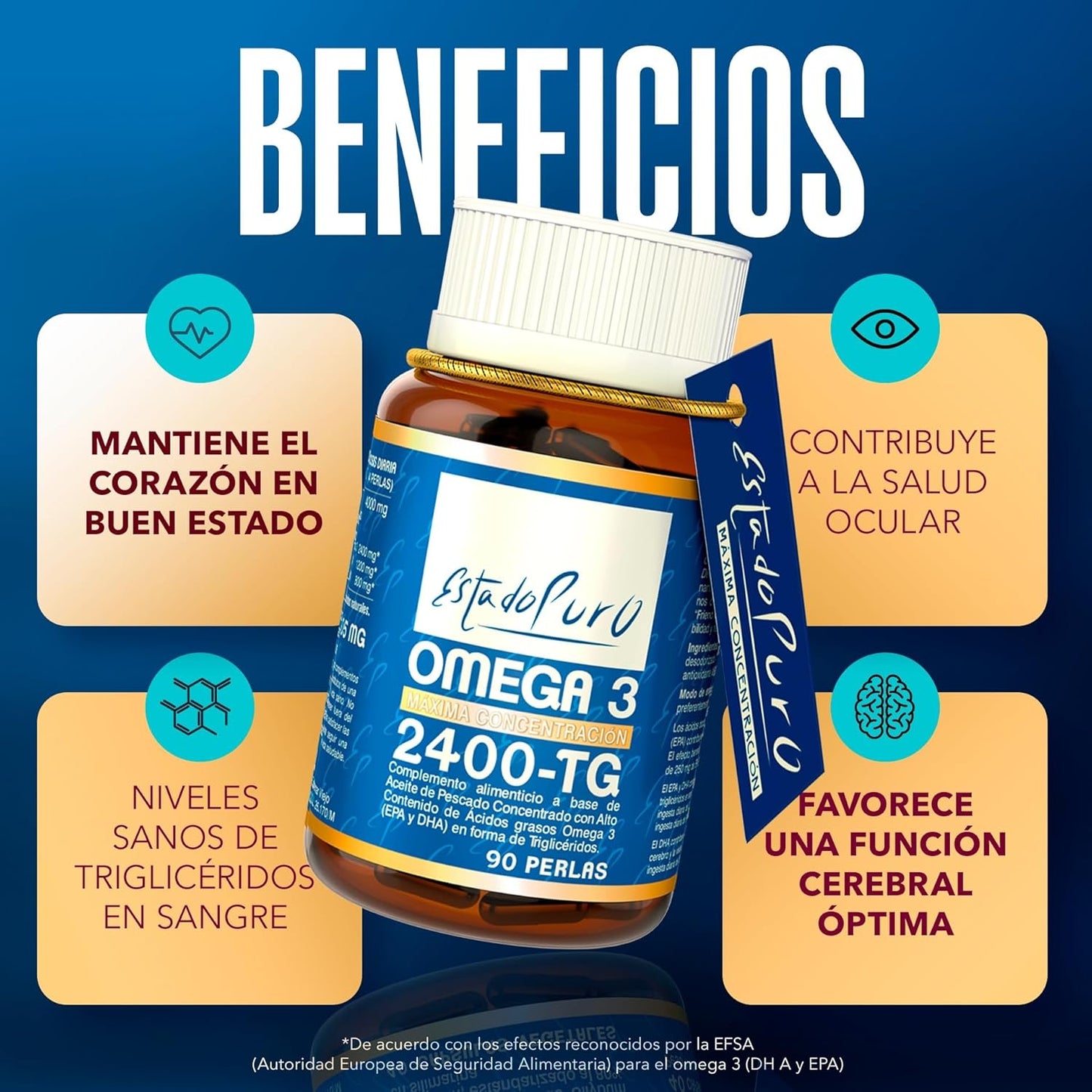 Omega-3 aceite pescado EPA 1200 mg DHA 800 mg 90 perlas