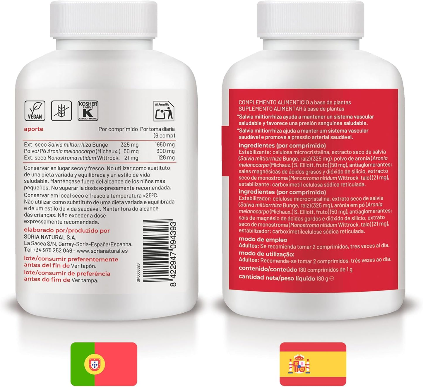 Soria Natural Arterisor - Cardiovascular Health and Circulatory System - With Sage, Aronia and Algae Monostroma - Bottle of 180 Tablets