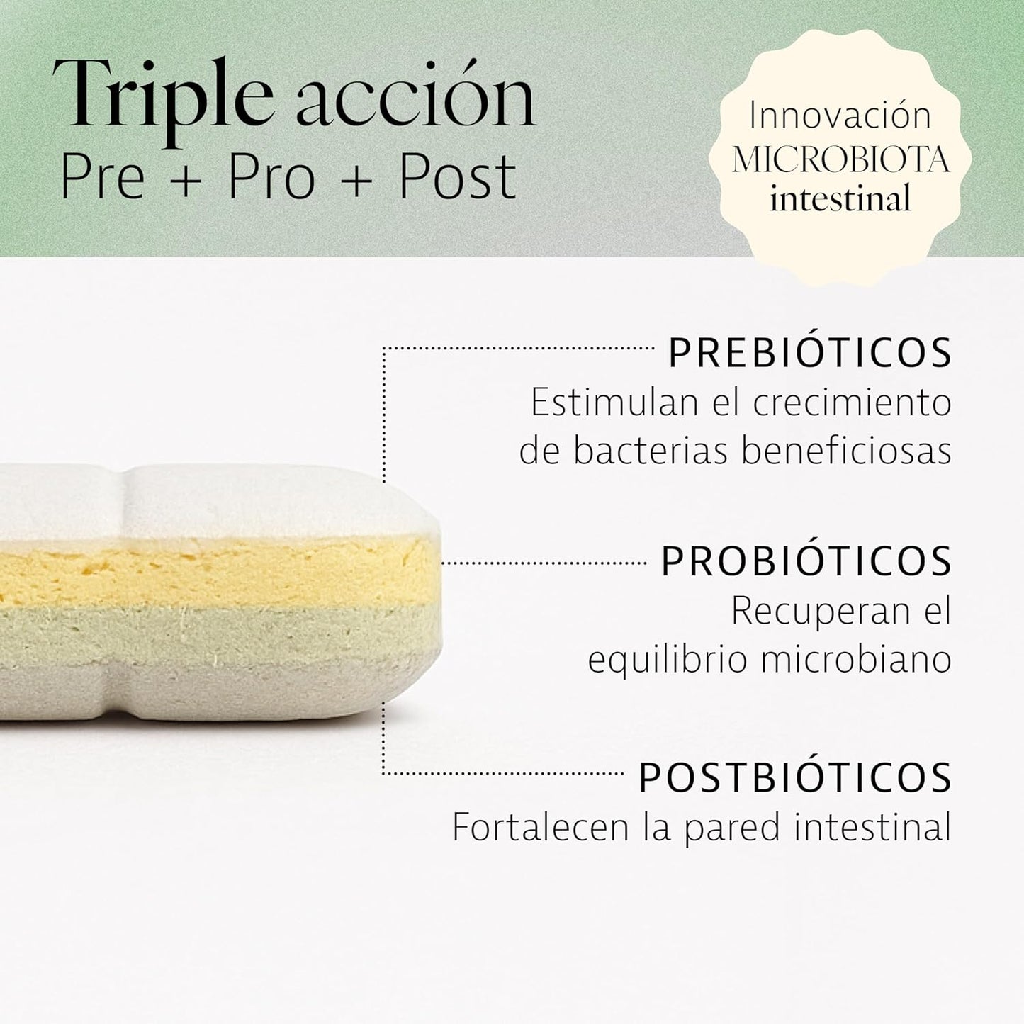Plameca Tribiotic - 3 in 1 Formula - Intestinal Probiotics and Prebiotics, with Postbiotic - Improves Integral Digestive Health - 30 Tablets for 30 Days