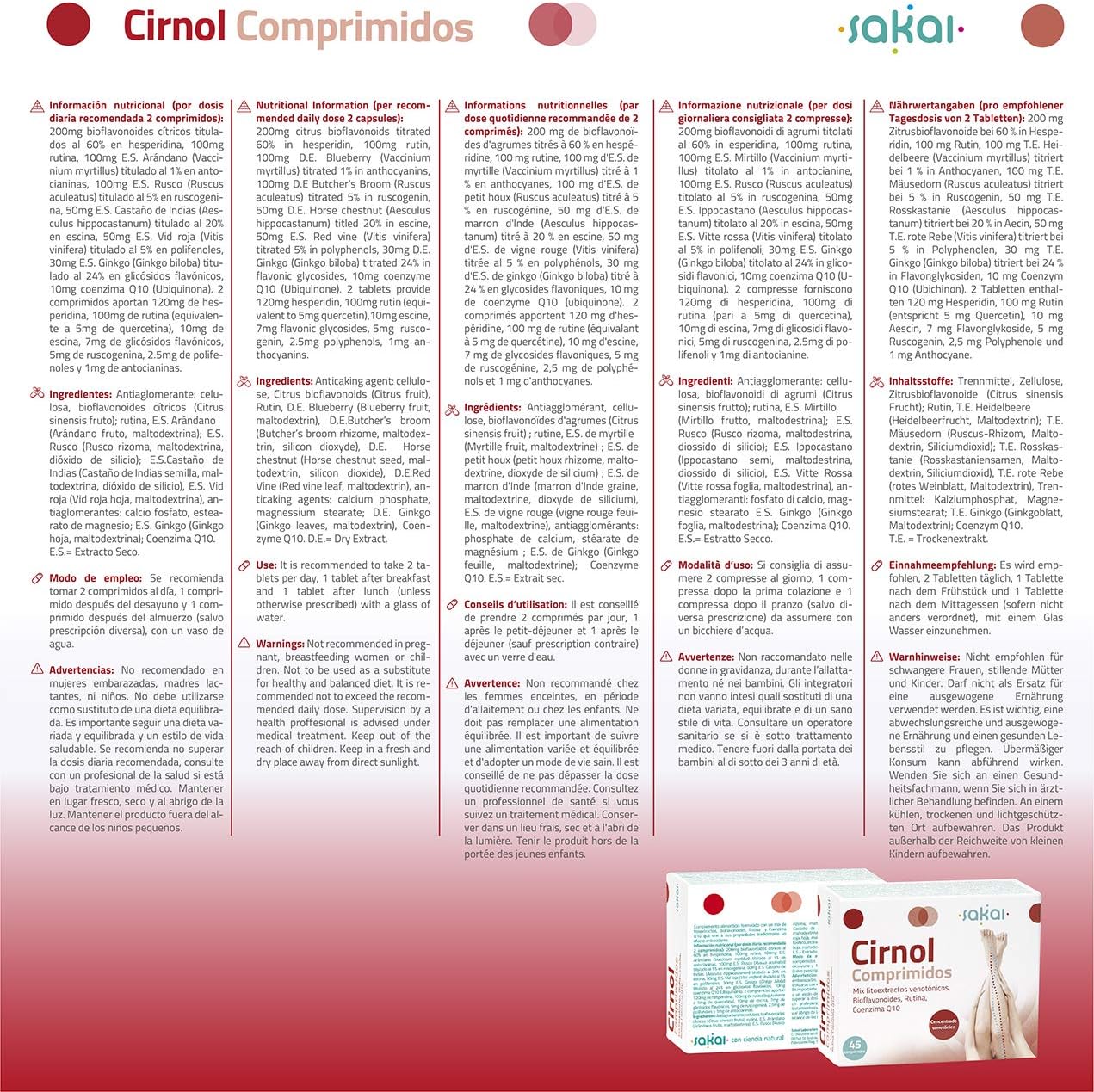 Sakai – Cirnol tablets with Ginkgo, Horse Chestnut and Rusco – Promotes blood circulation, helps prevent tired legs and swelling. Prevents vascular varicose veins. Coenzyme Q10