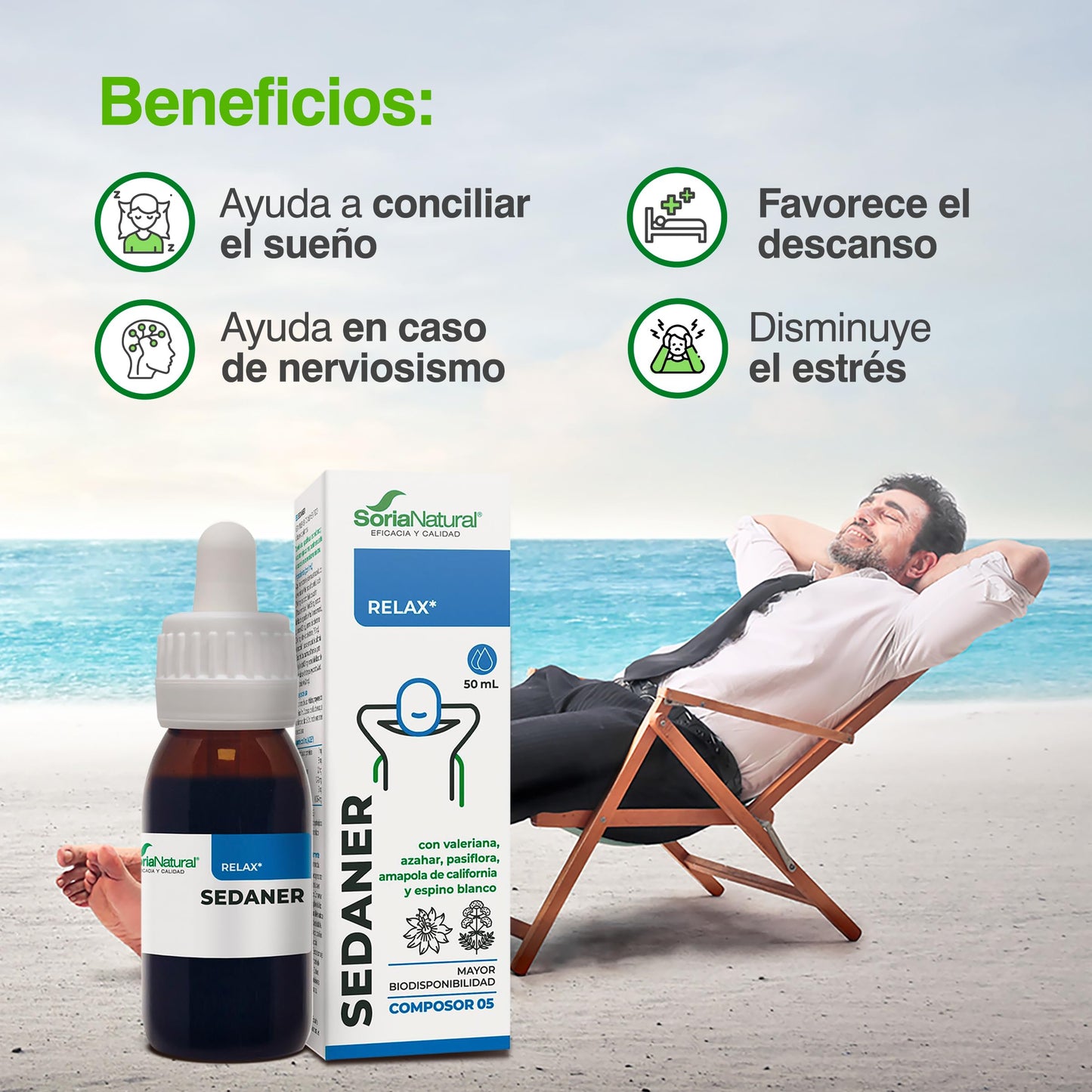 Soria Natural - COMPOSOR 05 – SEDANER COMPLEX S. XXI – Food Supplement – Helps Rest and Relaxation – 50 ml – Valerian – Orange Blossom – Passionflower (PACK2)