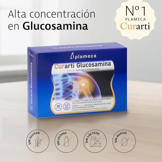 Plameca Curarti Glucosamine – With Chondroitin and MSM + Turmeric and Boswellia – For Joint, Cartilage and Bone Care – High Concentration Glucosamine 597mg – For 60 Days