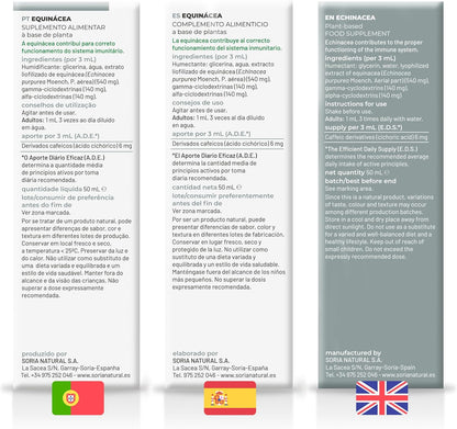 Soria Natural Echinacea Extract - Strengthens your defenses naturally - Supports the immune system - 100% Natural Plant Extract High Absorption - Pack of 2 x 50ml