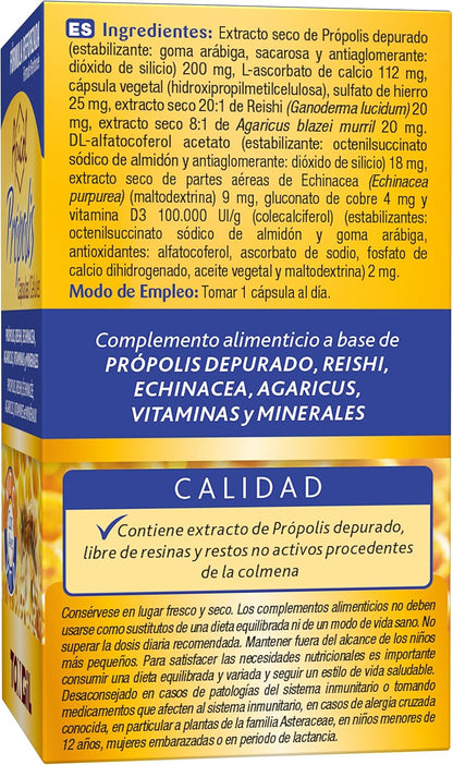 Adult Immune Defenses | Echinacea Propolis and Vitamin C + Reishi + Agaricus + Vitamin D+ Copper + Iron | Vitamins Immune System | 40 Capsules Apicol Tongil