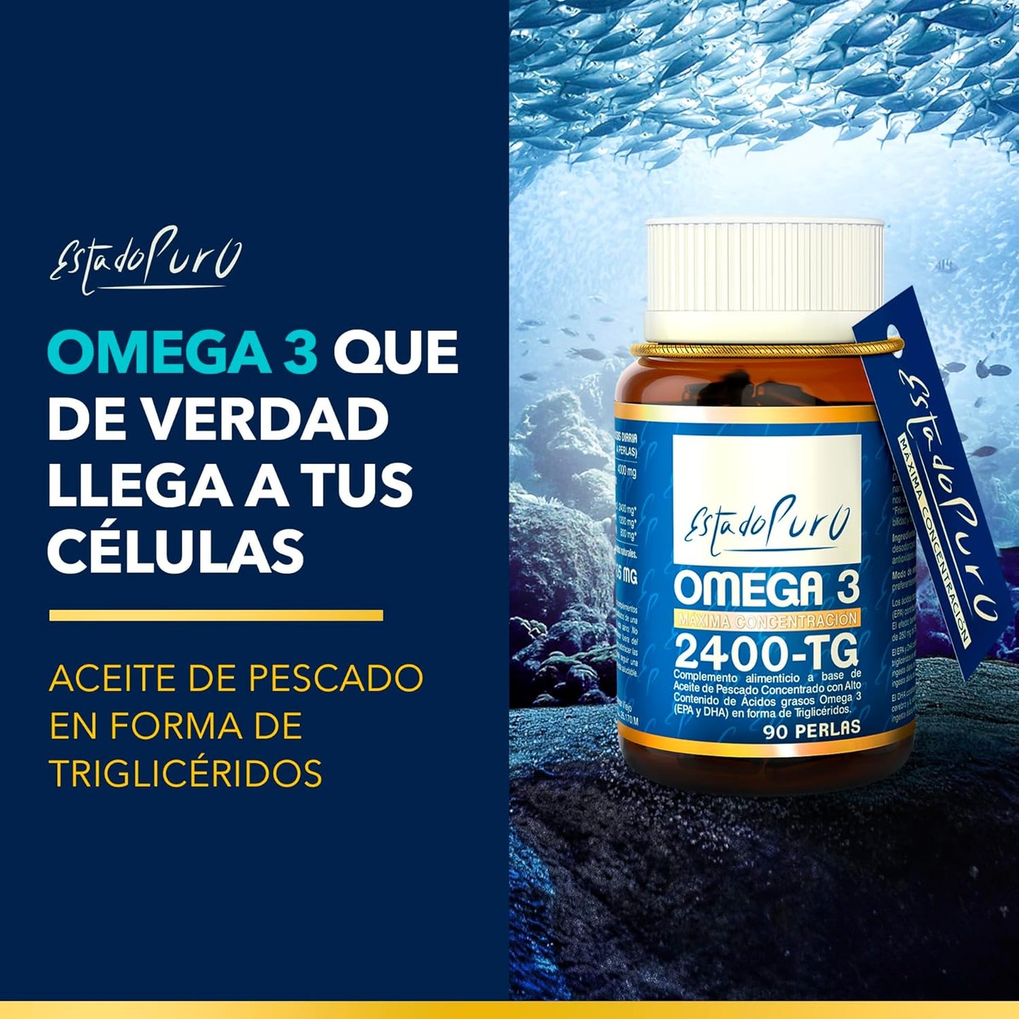 Omega-3 aceite pescado EPA 1200 mg DHA 800 mg 90 perlas