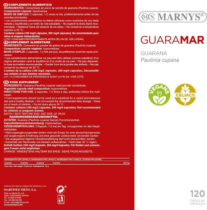 Marny's Guaramar 500mg of Guarana Energy and Tiredness Relief 120 Capsules
