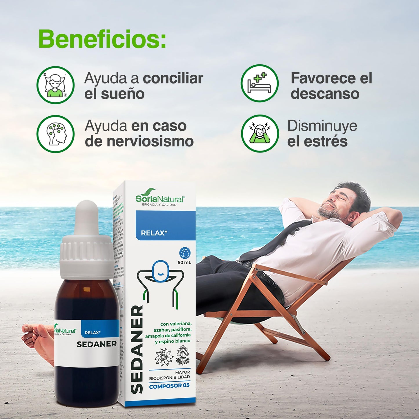 Soria Natural - COMPOSOR 05 – SEDANER COMPLEX S. XXI – Food Supplement – Helps Rest and Relaxation – 50 ml – Valerian – Orange Blossom – Passionflower (PACK2)