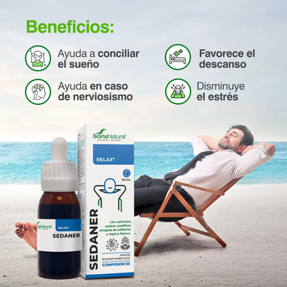 Soria Natural - COMPOSOR 05 – SEDANER COMPLEX S. XXI – Food Supplement – Helps Rest and Relaxation – 50 ml – Valerian – Orange Blossom – Passionflower (PACK2)