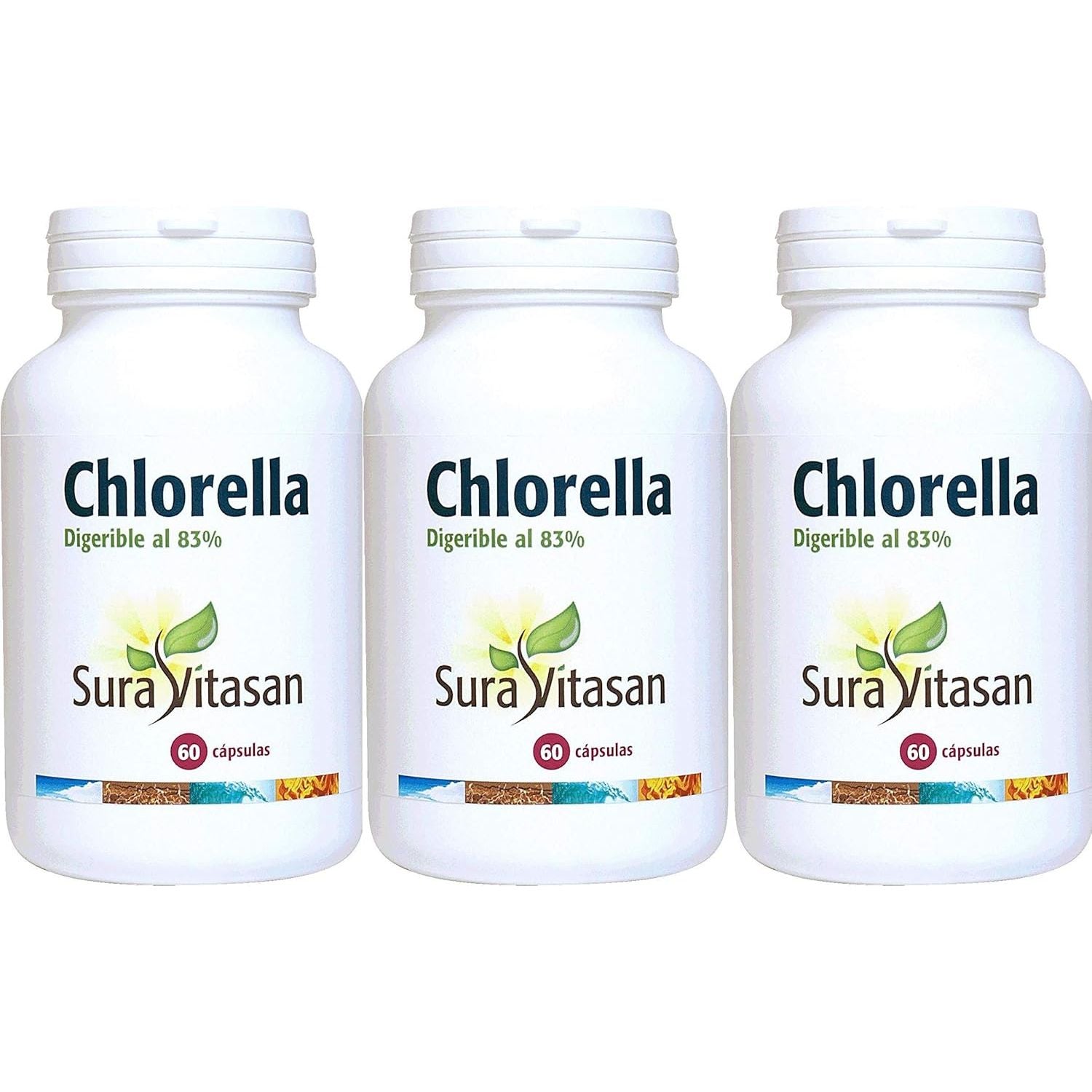 Chlorella 455 mg pared celular rota Sura Vitasan – Pack 2 unidades × 60 cápsulas
