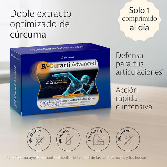 Plameca Bi-Curarti Advanced - Optimized Double Turmeric Extract - High Concentration of Curcuminoids - Equivalent to 138.461 mg Turmeric Longa - 30 Tablets