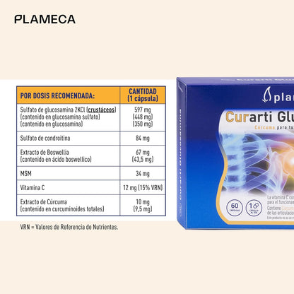 Plameca Curarti Glucosamine – With Chondroitin and MSM + Turmeric and Boswellia – For Joint, Cartilage and Bone Care – High Concentration Glucosamine 597mg – For 60 Days