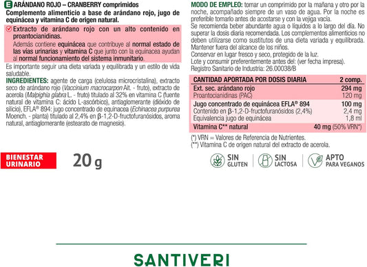 SANTIVERI - Lingonberry, Food Supplement Based on Lingonberry, Echinacea Juice and Vitamin C of Natural Origin, Helps Urinary Wellness - 40 Tablets