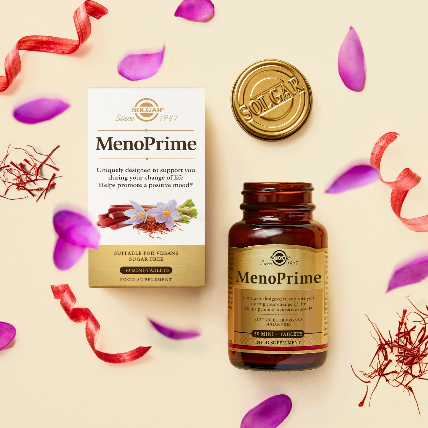 Solgar Menoprime, Women, Menopause, With Saffron and Rhubarb Extract, 30 Capsules 200 g, White