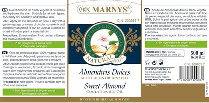 MARNYS Sweet Almond Oil 100% Vegetable Dispenser 500 ml