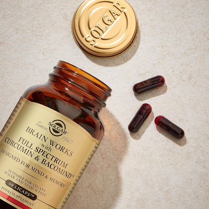 Solgar Solgar | Brain Works with Full Spectrum Curcumin and BacoMind - 60 Vegetable Capsules Licaps 200g