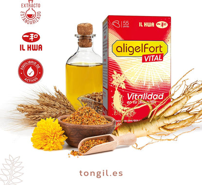 Royal Jelly with Ginseng - Aligelfort Vital 55 Pearls - Korean Ginseng, Royal Jelly and Wheat Germ | Vitality in your daily life | de Tong-il