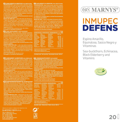 Marnys Echinacea + Sea Buckthorn + Elderberry + Vitamins - Supports Immune System and Defenses - Inmupec Defens - 20 Drinking Vials 0