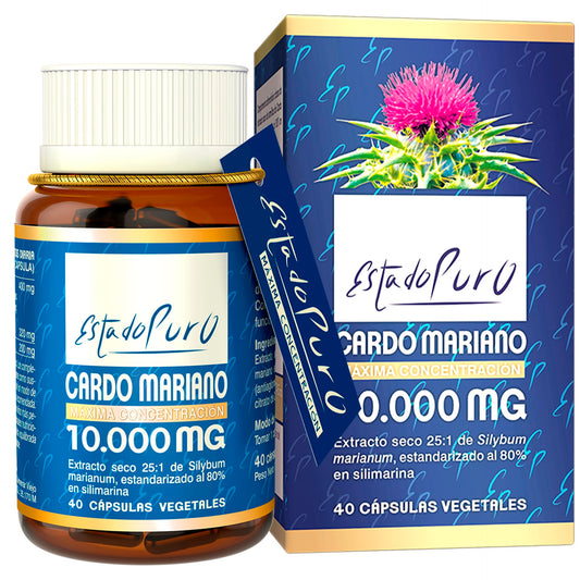 Cardo Mariano Estado Puro 10000 mg | Extracto de Semillas Concentrado 25:1 con 80% Silimarina y Colina | Apoyo para el Hígado, Limpieza y Detox | 40 Cápsulas de Tongil (Paquete de 1)